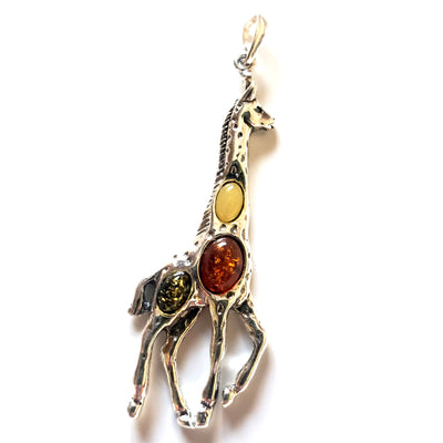 giraffe sterling silver with amber pendant