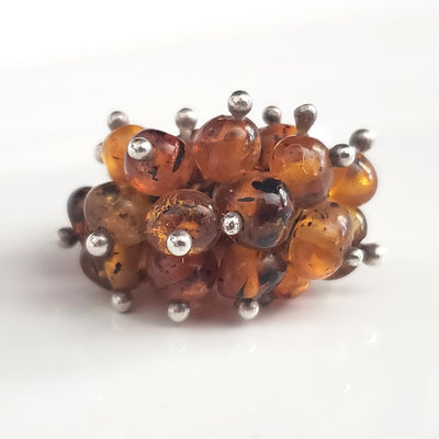 grape natural amber silver ring