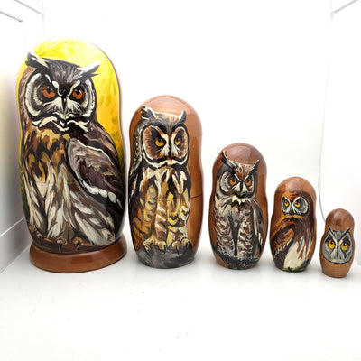 Long Eared Owl Stacking Matryoshka Doll 7" Tall