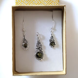 natural green amber in sterling silver earrings pendant set in gifts box