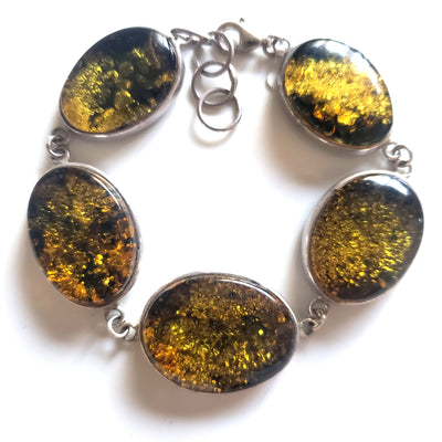 green amber large link bracelet