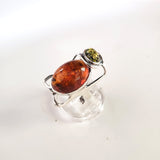 Cognac & Green Amber Large Sterling Silver Adjustable Ring BuyRussianGifts Store