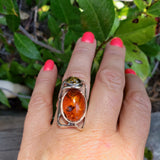 beautiful large amber silver ring 