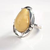 antique butterscotch amber silver ring