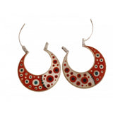 Red Hoops Hand Painted Earrings Mother of Pearl Silver