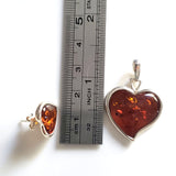 heart amber pendant and stud earrings jewelry set