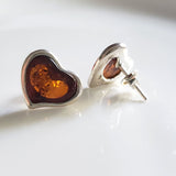 amber silver heart stud earrings