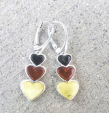 Heart long earrings silver amber