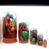 Five different images  of horses