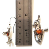 horse silver amber earrings pendant 
