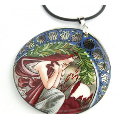 Hand Painted Pendant inspired by Poetry from Art Series Mucha