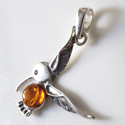 hummingbird silver amber necklace