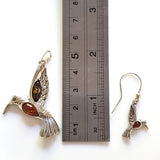 Hummingbird silver amber earnings pendant jewelry set