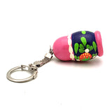 Pink Blue Nesting Doll Keychain with Strawberry