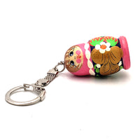 Pink Blue Nesting Doll Keychain with Strawberry