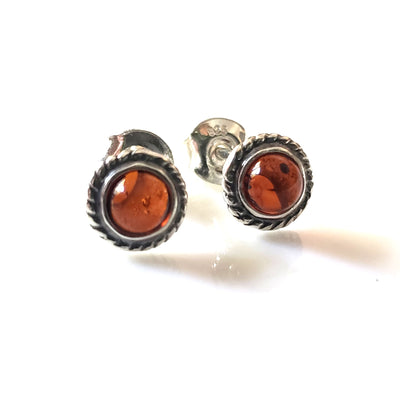 natural amber silver stud earrings