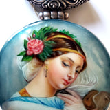 Lady in Blue with Rose Hand Painted Russian Miniature BuyRussianGifts Store