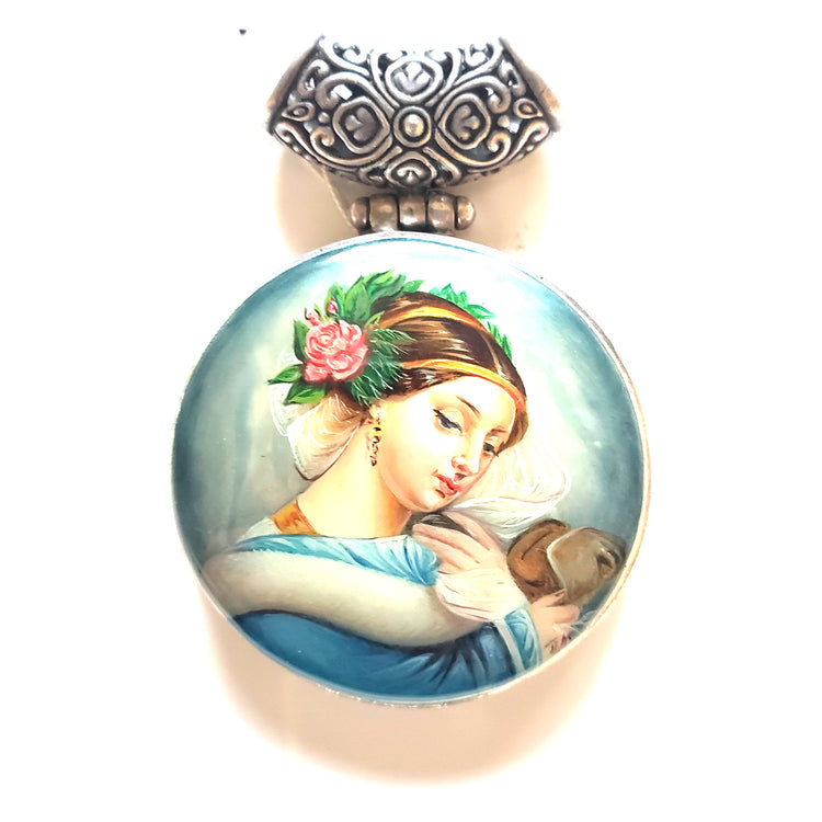 Lady in Blue with Rose Hand Painted Russian Miniature BuyRussianGifts Store
