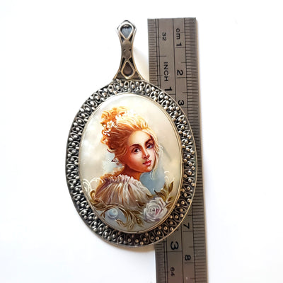 hand painted pendant in sterling silver frame