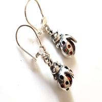 ladybug amber silver earrings