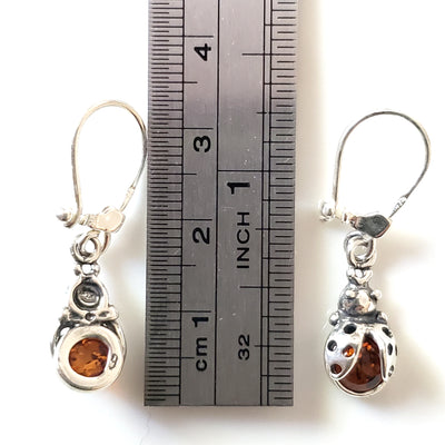 Ladybug Sterling Silver with Genuine Amber Earrings BuyRussianGifts Store