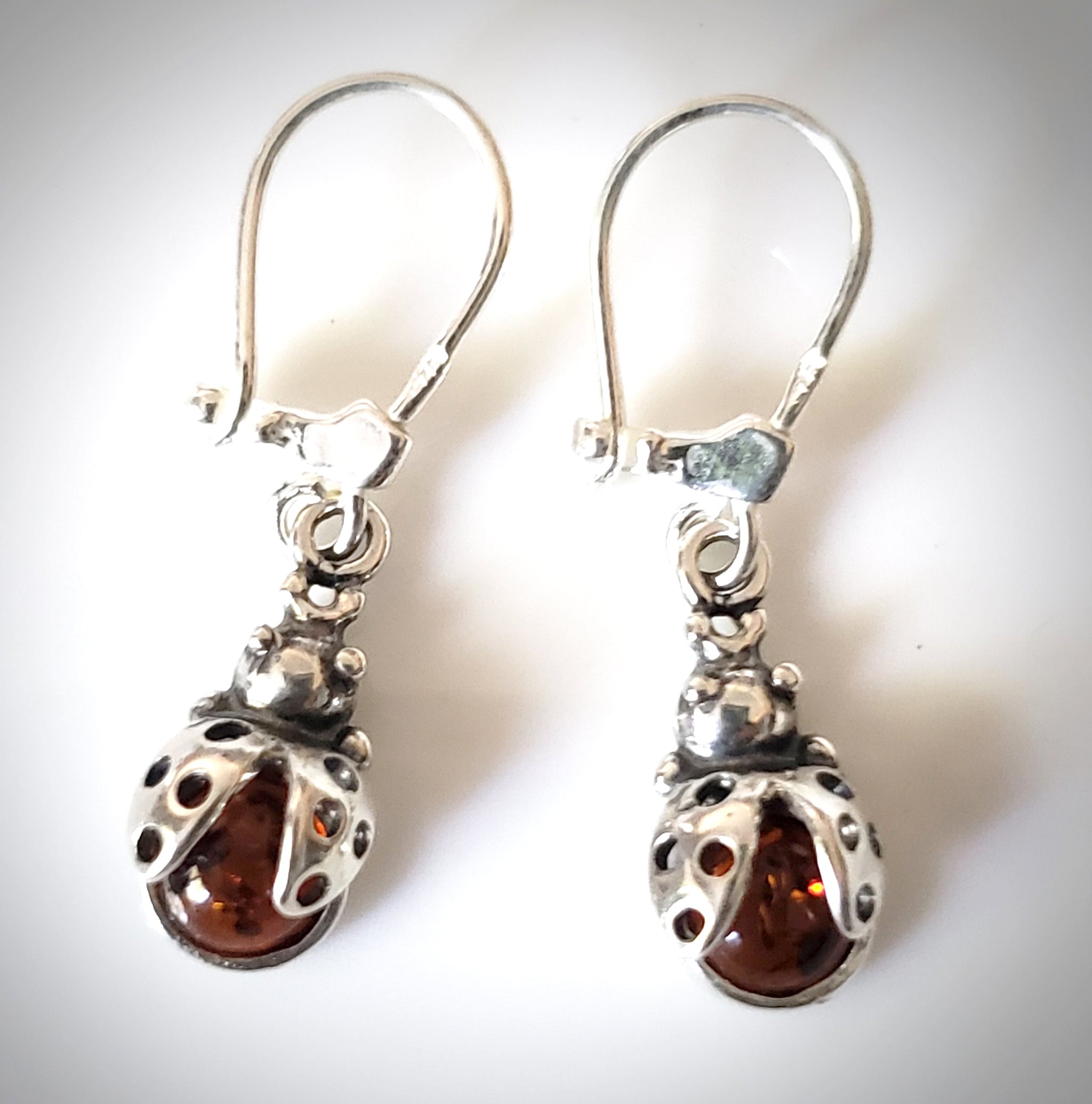 Buy Ladybug Sterling Silver Genuine Amber Earrings for Kids Adult