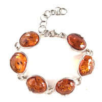 6 large honey amber stone bracelet in silver