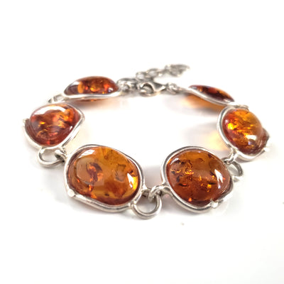 honey amber round beads large size link bracelet
