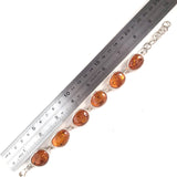 Long silver natural amber link bracelet