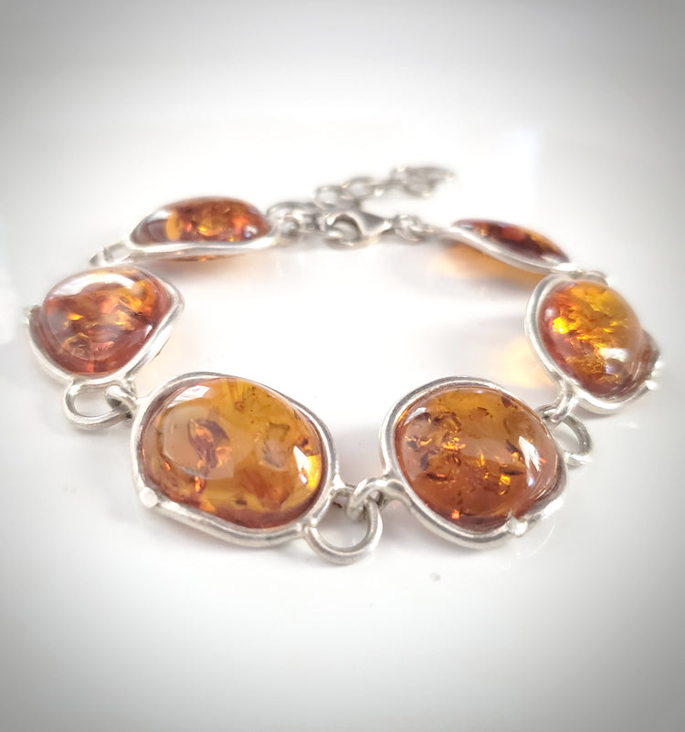 large amber stone link bracelet