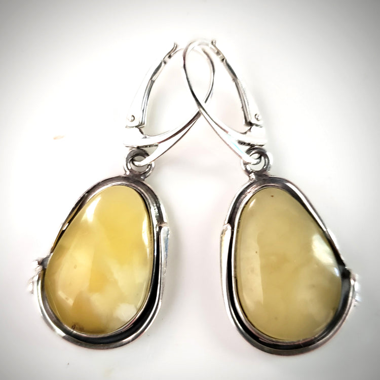 butterscotch large amber earrings in sterling silver setting