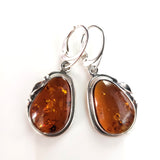Large Cognac Amber Earrings in Sterling Silver BuyRussianGifts Store