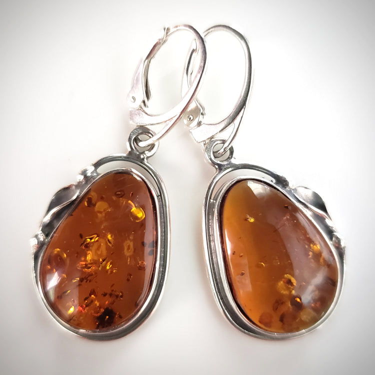 Cognac amber large earrings