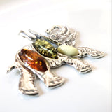 sterling silver Elephant pendant with amber