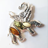 amber silver Elephant pendant