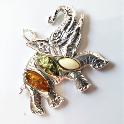 amber silver Elephant pendant