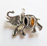 sterling silver Elephant pendant with amber