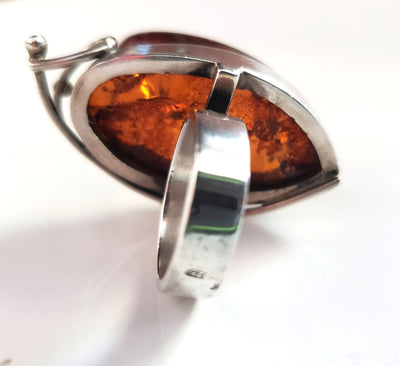 sterling silver large amber ring