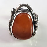 genuine red amber large silver ring