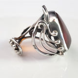 large silver amber adjustable ring
