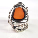 sterling silver red amber adjustable ring