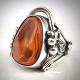 large oval cherry natural amber silver ring