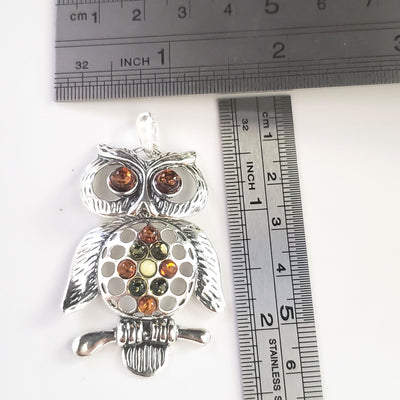 silver amber owl pendant