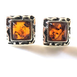 large sterling silver amber square studs