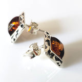large silver amber square stud earrings