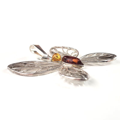 Large Butterfly Amber & Sterling Silver Pendant BuyRussianGifts Store