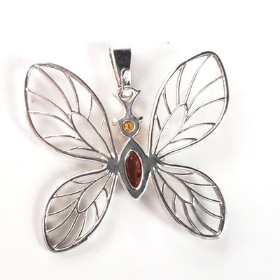 Large Butterfly Amber & Sterling Silver Pendant BuyRussianGifts Store