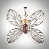 Large Butterfly Amber & Sterling Silver Pendant BuyRussianGifts Store