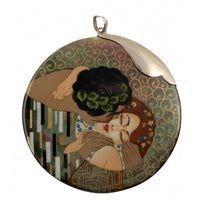 Large Hand Painted Silver Top Pendant Inspired by The Kiss Klimt