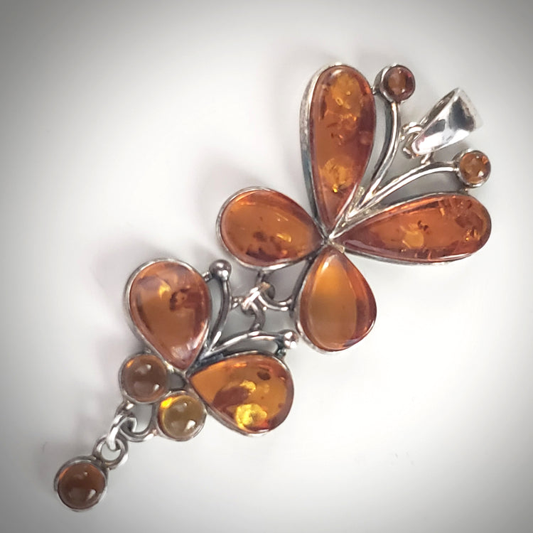 Butterfly Honey Amber & Sterling Silver Long Pendant BuyRussianGifts Store